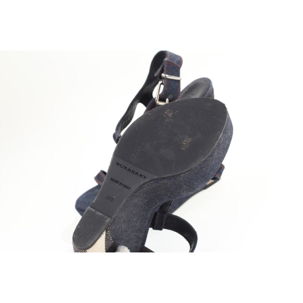 Burberry Navy Denim Buckle Ankle T-Strap Wedge Sandals Designer Shoes Size 38.5 - Picture 12 of 16